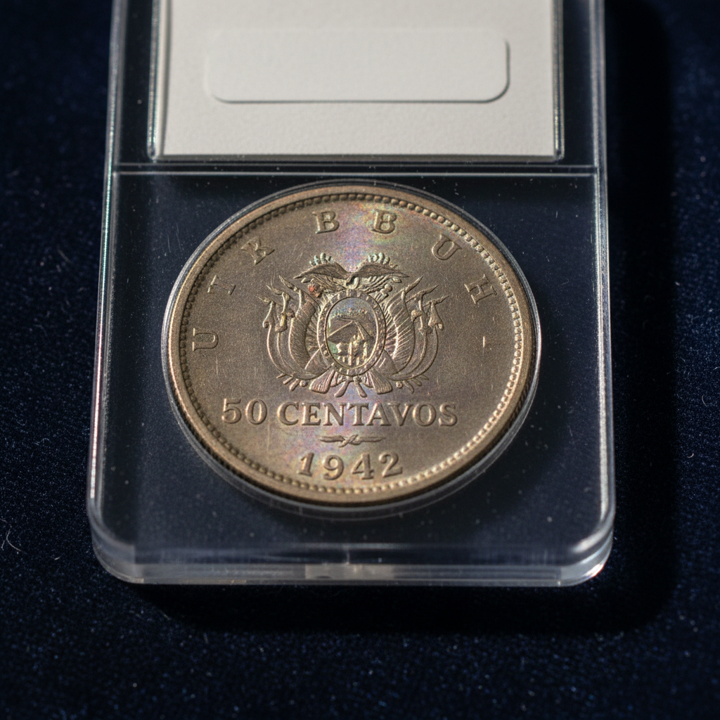 Unique Bolivia 1942 50 Centavos on U.S. Wartime Planchet